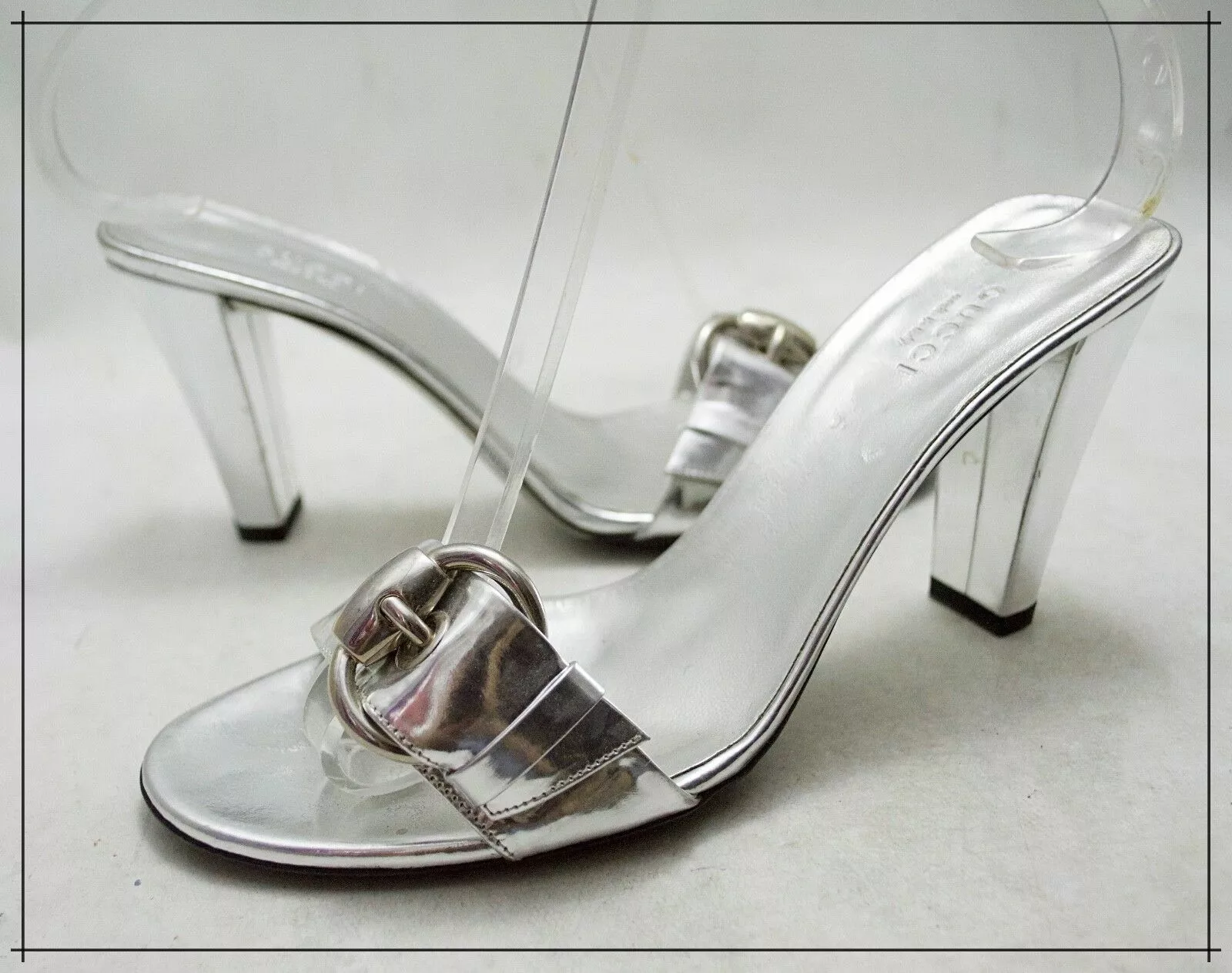 GUCCI Talons Femme Cuir Véritable Argenté Slip Ons Made in ItalyC
