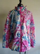JOULES Right as Rain PINK BLUE FLORAL Waterproof PACKABLE RAINCOAT Womens 10