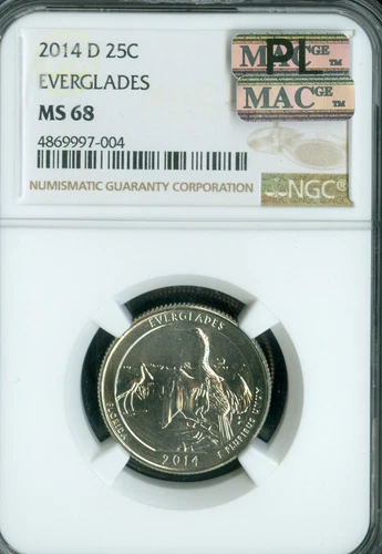 2014 D EVERGLADES QUARTER NGC MS68 MAC PL FINEST GRADED & SPOTLESS .