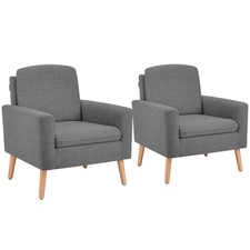 Costway 2 PCS Accent Arm Chair Upholstered Single Sofa W/ Wooden Legs Grey
