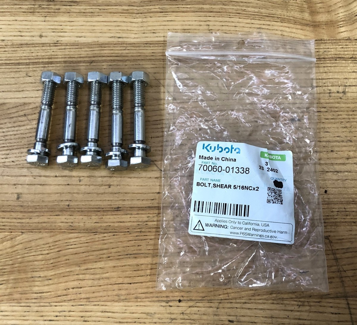 KUBOTA SHEAR PIN PACK OF 5 FOR TRACTOR 2 STAGE SNOWBLOWER