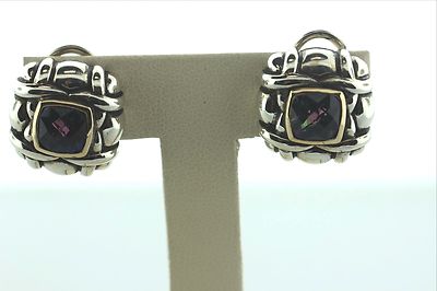 Samuel Benham BJC Sterling Silver 14K Gold Cushion Mystic Topaz Clip On Earrings