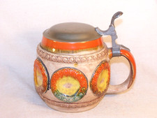D&uuml;mler & Breiden - H&ouml;hr / Grenzhausen Keramik Krug m. Zinndeckel, Modell Nr 1828