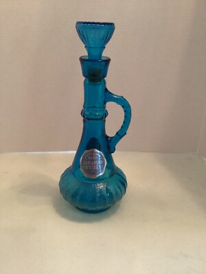 Vintage McGill Canadian Whiskey Blue Glass Genie Bottle Decanter 13'' Liquor