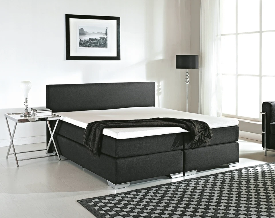 Boxspring Bett mit Matratze + Visko Topper Matratzenauflage Boxspringbett Stoff - Bild 3 von 4