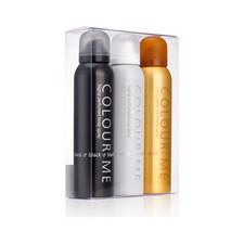 COLOUR ME Black/White/Gold Homme Triple Pack For Men Him 3x 150ml Body Spray