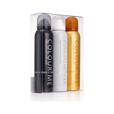 COLOUR ME Black/White/Gold Homme Triple Pack For Men Him 3x 150ml Body Spray