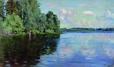 Dipinto olio Stanislav-Zhukovskij-Il lago spedizione gratuita paesaggio impressionismo