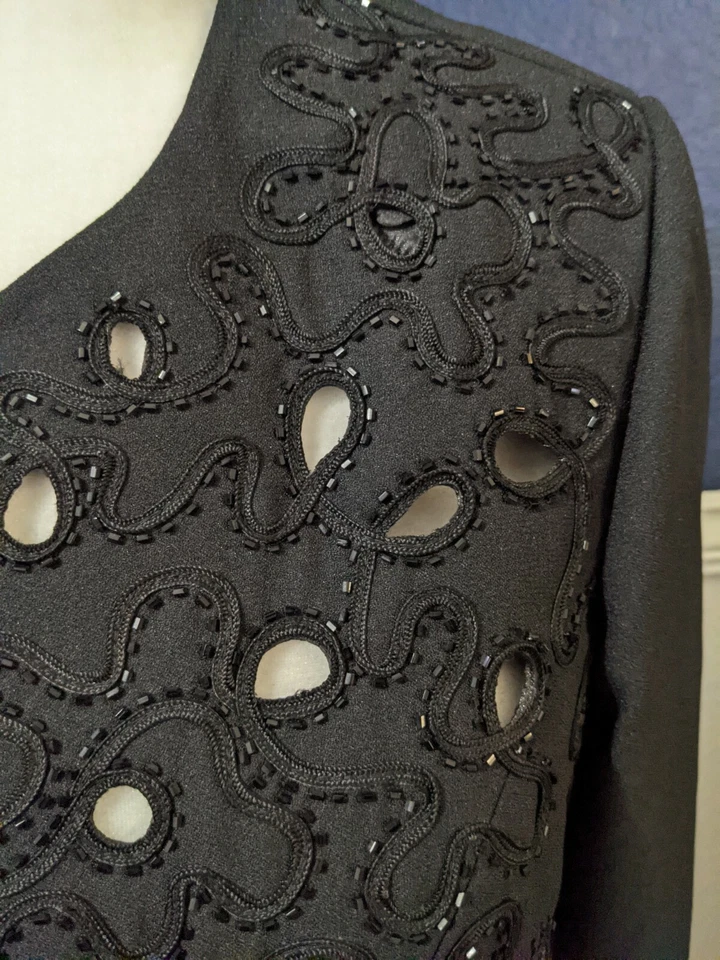 VTG Nina Massini Set Black Beaded Embroidered Blazer Skirt Sz 10 Medium M Foto 3 de 4