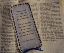 Bookmark Proverbs 31 Handmade Original Crochet Paper Blue Ribbon Gift for Her