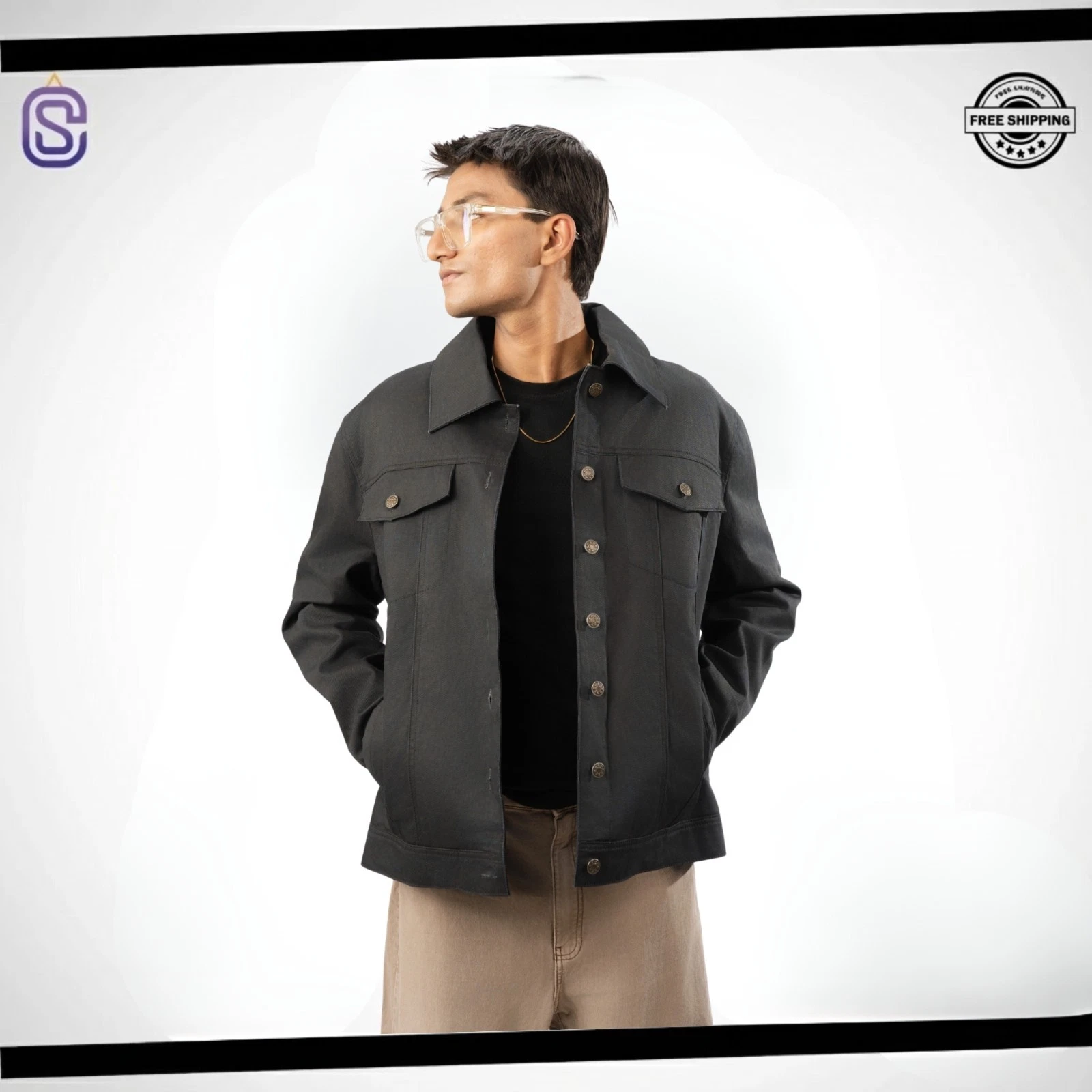 Men’s Classic Black Button-Up Cotton Jacket – Timeless Everyday Style | Gift