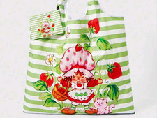 BUNDLE Foldable Reusable Shopping Bag Green  White Strawberry Shortcake NEW 20"