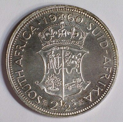 1960 South Africa 1/2 (Half Crown) Shilling silver coin KM-51