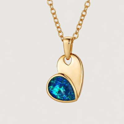 Australian Doublet Heart Opal Pendant Necklace, Gold Plated Silver Jewelry