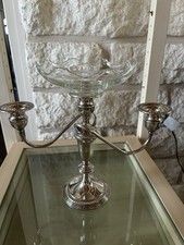 Vtg Empire Sterling Silver Candelabra #361 W/ruffle Glass Bowl Centerpiece 577 g