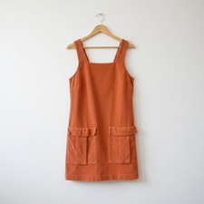 ASOS Pinafore Dress Size UK 10 Cord Tunic Pocket Retro 70s Rust Orange Corduroy