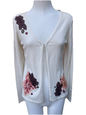 Ecru cardigan embroidery flowers decorations Etincelle couture size S-M