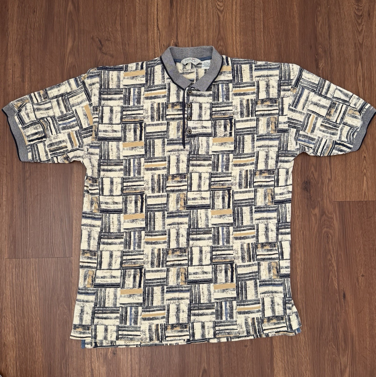 Vintage 90s Reebok Golf Polo Shirt XL AOP All Over Abstract Pattern Short Sleeve
