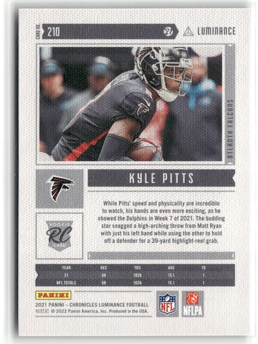 2021 Panini Chronicles Luminance Update Rookies Kyle Pitts Rookie Pink Rookie - Picture 2 of 2