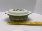 VTG PYREX Oval Casserole w/ Lid Avocado SPRING BLOSSOM CRAZY DAISY 1 1/2 QT 043