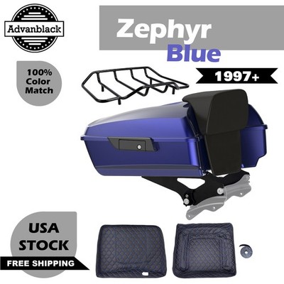 Zephyr Blue Chopped Tour Luggage Trunk Pad For Harley Davidson Touring