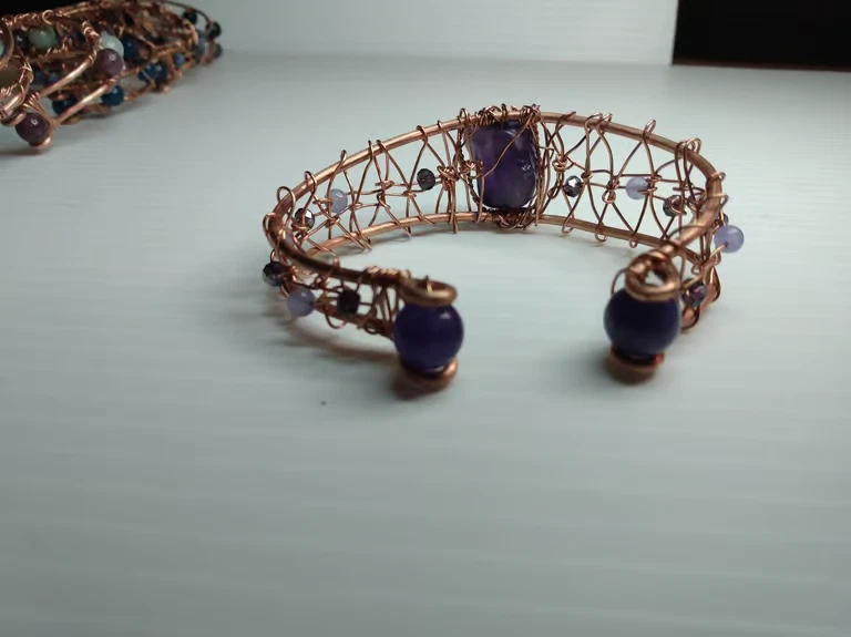 Pulsera Amatista Piedra Brazalete Alambre Cobre Envuelto. it# 8051 Foto 3 de 4