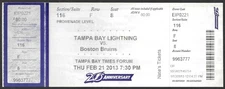 Tampa Bay Lightning vs Boston Bruins February 21 2013 ticket stub