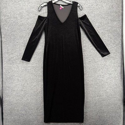Vince Camuto Dress XS Black Velvet V-Neck Midi Grunge Whimsigoth Classic Holiday
