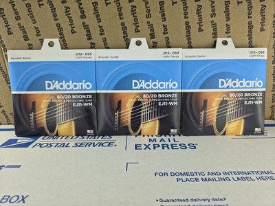 3 Sets EJ11-WM D'Addario 80/20 Bronze Acoustic Guitar Strings, Light .012-.053 
