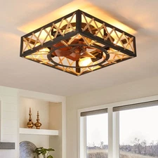 18" Ceiling Fan Light Kit Square Farmhouse Caged Hanging Lamp with Remote & Bulb