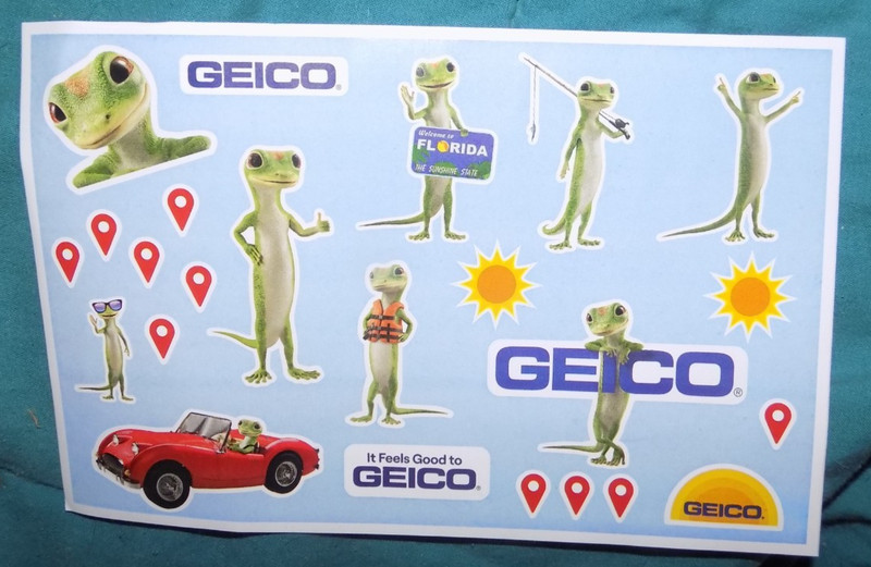 GEICO INSURANCE WITH NINE GECKO STICKERS AND MORE