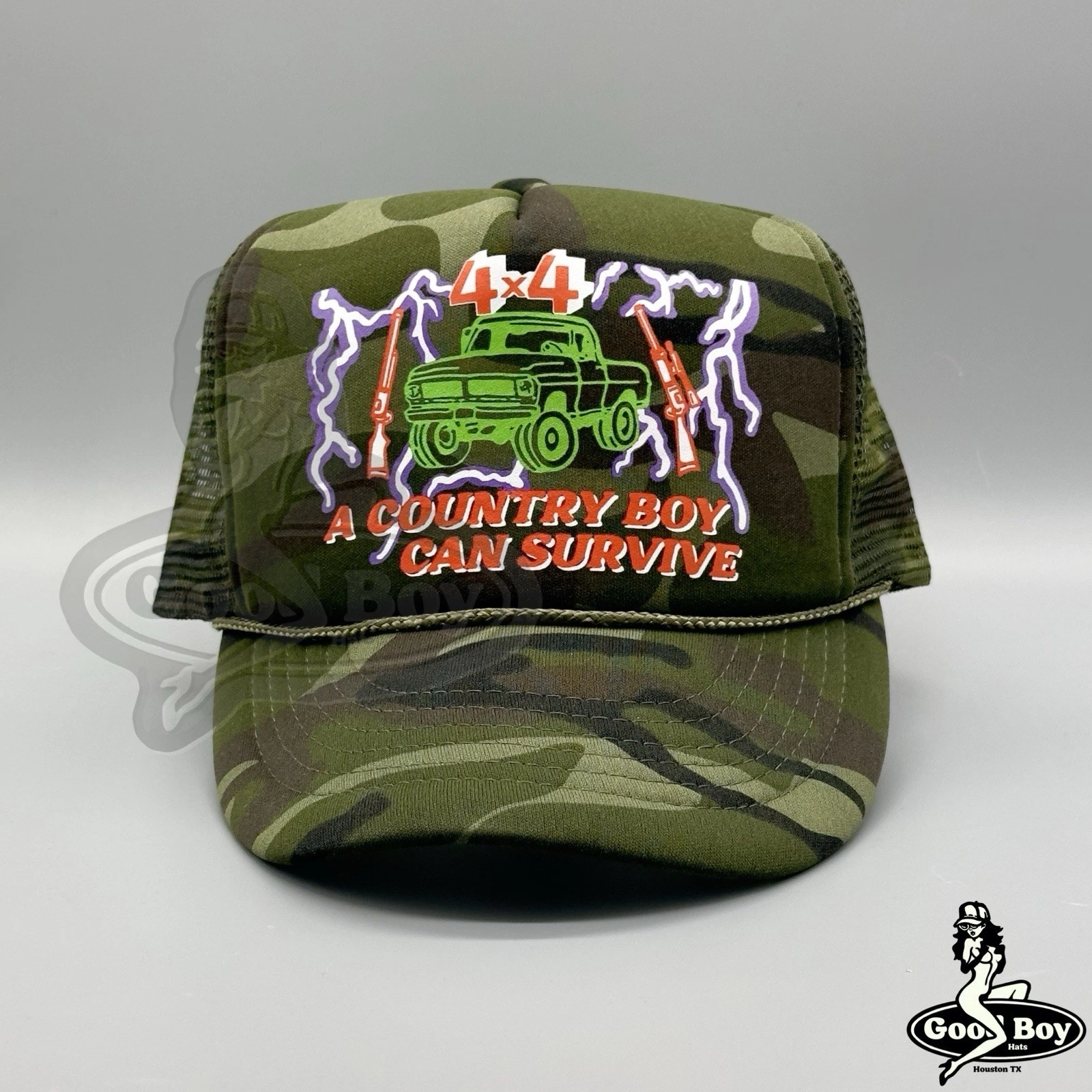 A Country Boy Can Survive Hat Vintage Retro Camo Trucker Rope Hat Cap Western