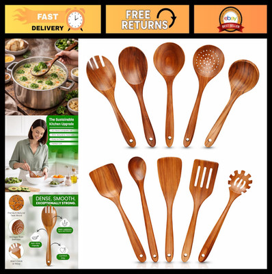 10-Piece Teak Wooden Cooking Spoons Set | Organic Non-Toxic Kitchen Utensils
