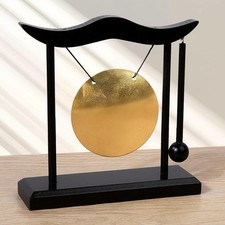 Desktop Gong Chinese Home Office Percussion Instrument Black Wooden Stand