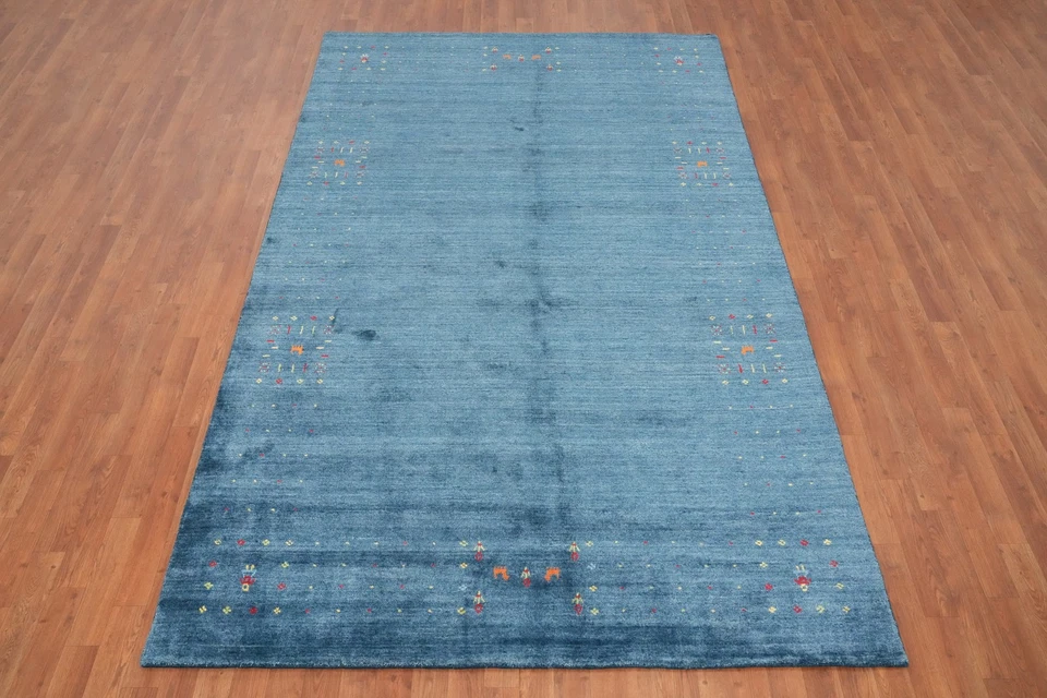 Sky Blue Gabbeh Style Area Rug 6x10 Ft Handmade with Subtle Multicolor Accents - Image 2 of 4