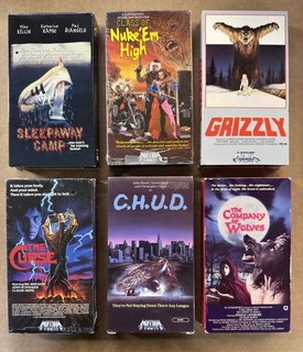 VHS LOT OF 6 — HORROR : SLEEPAWAY CAMP • CHUD • THE CURSE • NUKE “EM HIGH