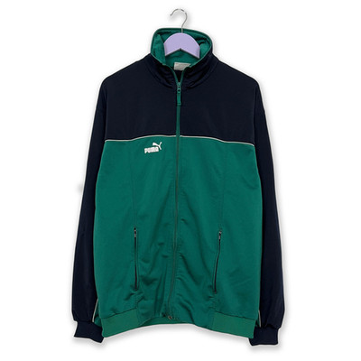 Puma Vintage Sweatshirt grün-dunkelblau mit Reißverschluss 2000er Jahre - Größe XL Herren