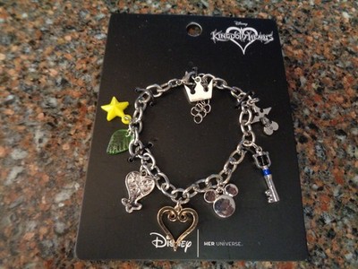 Disney Kingdom Hearts Charm Bracelet Silver Tone Chain Adjustable 