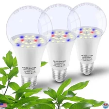 Full Spectrum LED Grow Light Bulbs E26 A19 10W 5000K for Indoor Plants - 3 Pack