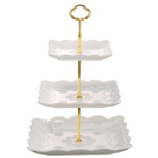 3 Tier Porcelain Cupcake Stand Tiered Serving Cake Stand Square White Embossed D