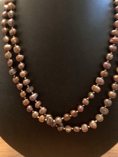 BRONZE STRAND OF FRESHWATER PEARLS. LONG 34 Inches. Silver Metal Magnetic  Clasp