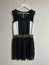 Beautiful Next Black & Cream Embellished Dress With Pleated Skirt Size 10