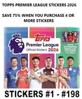 TOPPS PREMIER LEAGUE 2026 STICKERS  #1 - #198