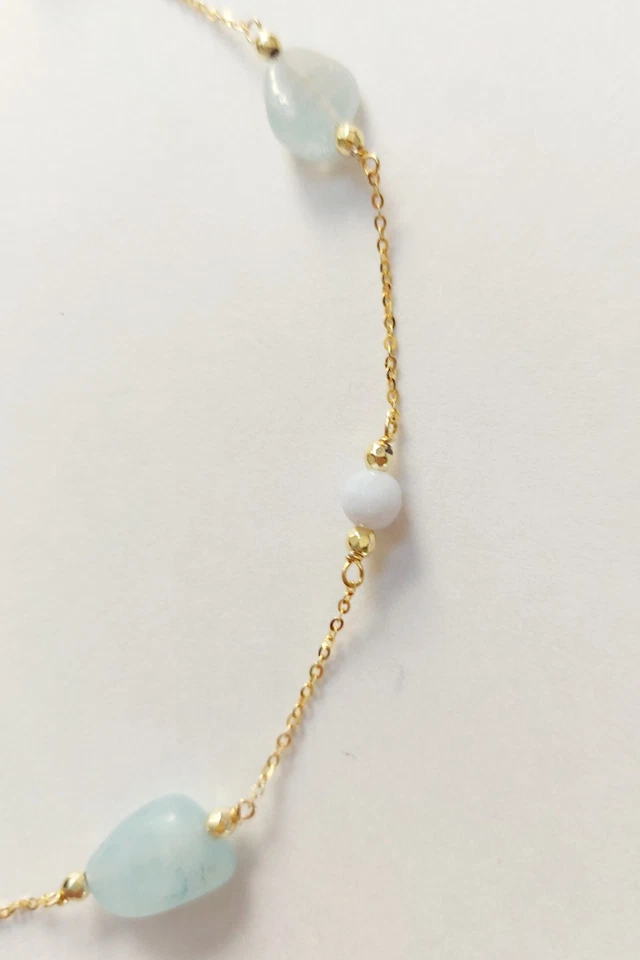 Collana in argento 925 laminata in oro con acquamarina calcedonio ematite dorata - Immagine 4 di 4