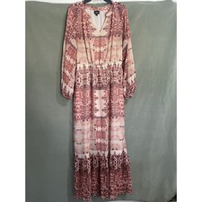 Mossimo Supply Co Womens Boho Tile Print Maxi Dress Burgundy Coral Large