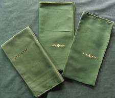 Vintage Lot Of 3 Handkerchiefs-Pocket Squares Sage Color w/Embroidery 18" X 17"