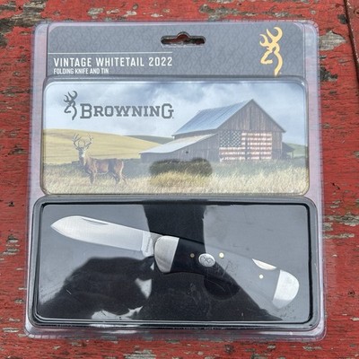 Browning Whitetail 2022 Lockback Pocketknife Drop Point Wood Handle Tin