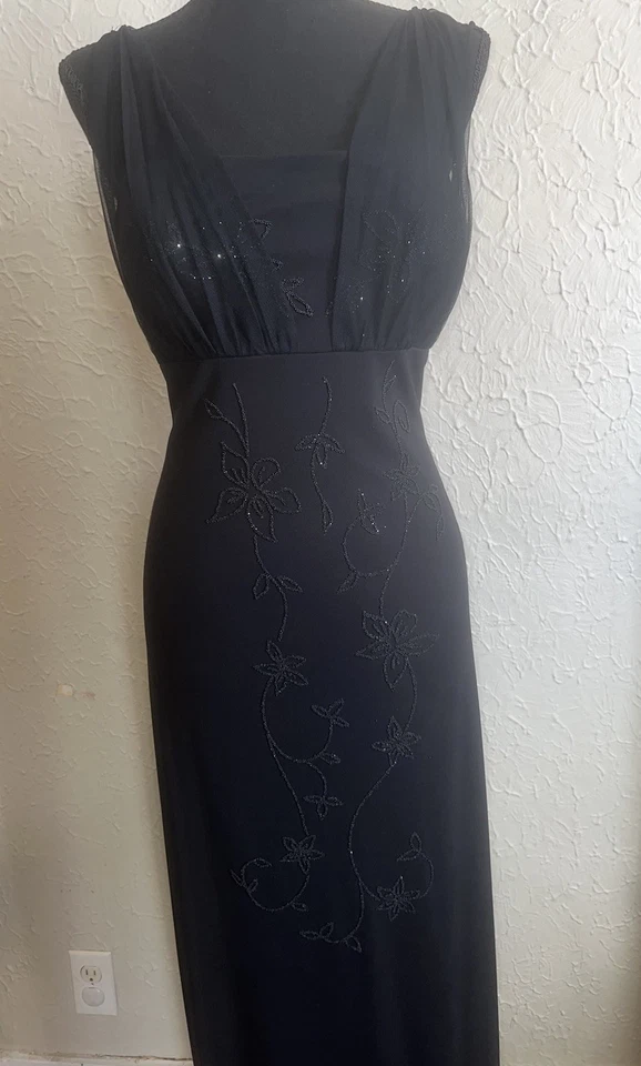 Betsy Adam Vintage Black Beaded Mesh Dress Sz 12P Y2K 90s Goth Fairy Prom Formal - Image 3 of 4