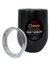 Oggi Cheers Double Wall Insulated Wine Tumbler 12oz Slate with Lid BPA Free NEW