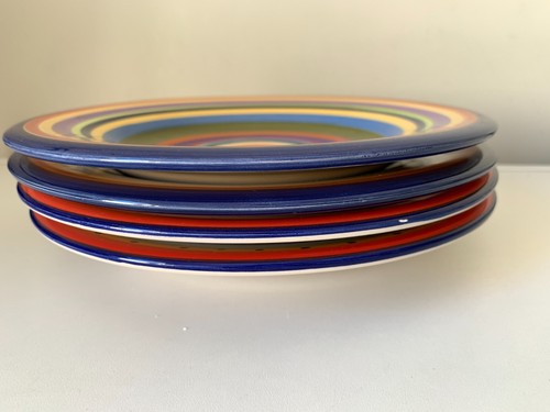 Plates x8 Living Art 'CASABLANCA' Multicoloured Stripes Casa Domani 21cm - Picture 15 of 17